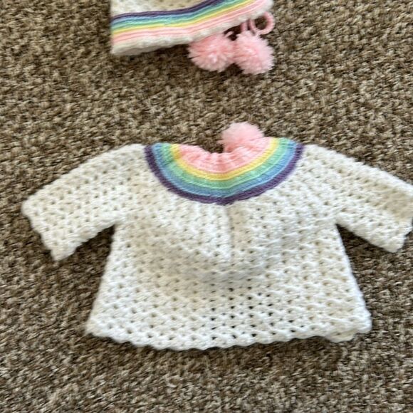 Handknit Crochet Baby Vintage Rainbow Sweater, Hat & Bootie Set - Picture 7 of 7
